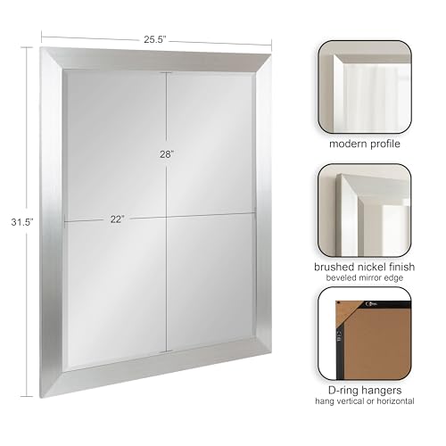 Kate and Laurel Cressna Traditional Framed Rectangle Bathroom Vanity Mirror, 26 x 32, Brushed Nickel, Classic Rectangular Bathroom Mirror for Over Sink or for Use as Entryway or Living Room Decor by Kate and Laurel - Image 2
