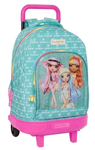 Safta RAINBOW HIGH PARADISE - Mochila Grande con Ruedas, Compacta, Extraíble, Ideal para Niños de Diferentes Edades, Cómoda y Versátil, Calidad y Resistencia, 33x22x45 cm, Color Azul Turquesa