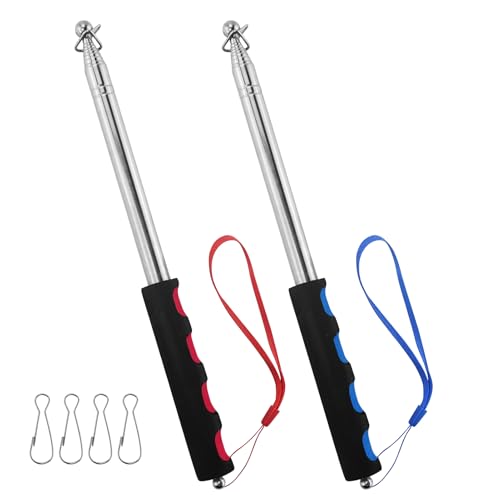 EASYKEENECOM 2 Piezas Astas Bandera Telescópicas de Acero Inoxidable, 2M Extensible Asta de Bandera con 4 Clips Plegable Mastil Bandera para Guías de Viaje Enseñanza (Azul y Rojo)
