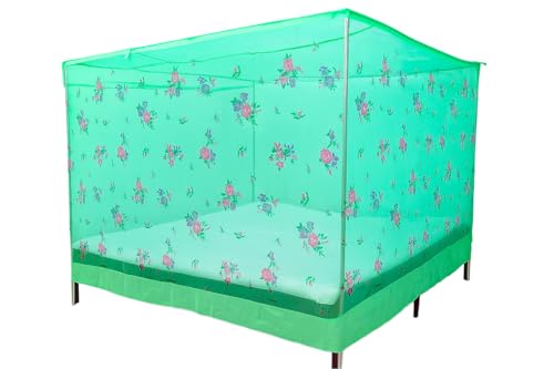 Image of Multicolor Soft Cotton Mosquito net Double Bed King Size | Pure Cotton Mosquito net (Printed-Green, 7x8)