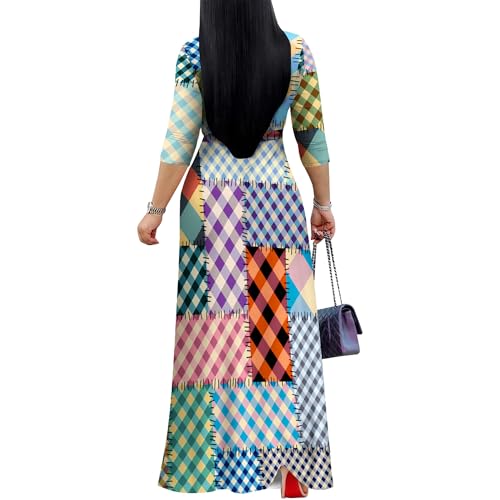 Image of PinkPatty Women's Print Maxi Dresses 3 /4 Sleeve Flowy Long Dress V Neck Wrap Tie Waist Sundress