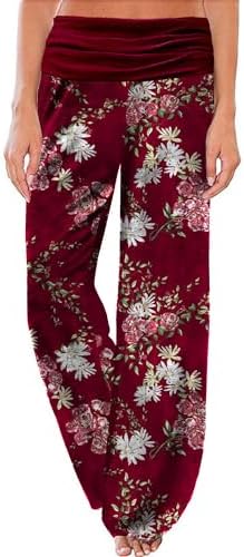 Gracyoga Women's Comfy Pajama Pants Wide Leg Lounge Palazzo Yoga Pants Stretch Casual Floral Print Fold Waist Pants