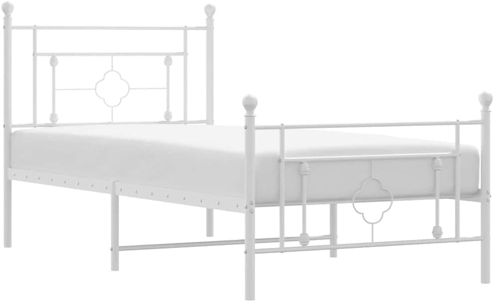 White Powder-Coated Steel Bed Frame 39.4x78.7 in Single Size Platform Frame with Slatted Foundation, Sturdy Durable Minimalist Bedroom Furniture for Mattress Support and Easy Assembly