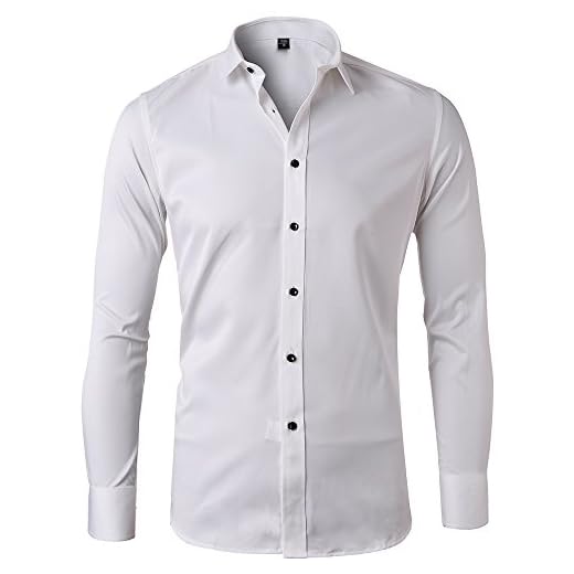 Camisa Bambú Fibra Hombre, Manga Larga, Slim Fit, Camisa Elástica Casual/Formal para Hombre, Blanco, Talla L/ 42
