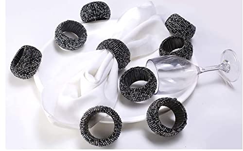 Riangi Handmade Multi Sequin Beaded Black Napkin Rings Set Of 12 Napkin Holders For Cloth Napkins Autumn Napkin Rings - Family Gatherings, Everyday Use Dinning Table Decor - Black Napkins Rings #TOP1