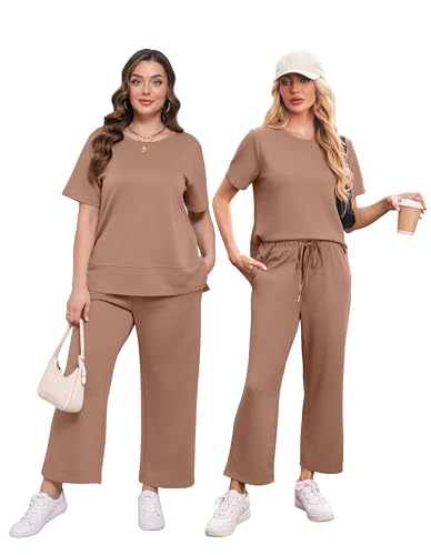 Image of XIEERDUO Women's Side Slit Lounge Sets 2026 Fashion 2 Piece Travel Outfits Cozy Loungewear Wide Leg Tracksuits S-3XL