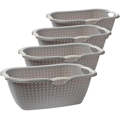 Sustania 4er Set Wäschekörbe Grau mit Ergonomischen Griffen - Rechteckige Kunststoff Wäschewannen 60L x 40B x 22H cm für Haushalt und Wäscheorganisation