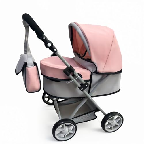 Zero Pam Pink Baby Doll Stroller for Toddler & Pram for Baby Dolls Up to 22 in 55 CM Foldable with Canopy, Basket, Lovely Shoulder Bag & Soft...
