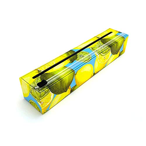 ChicWrap Lemon Plastic Wrap Dispenser with 12\" x 250\' Roll of Professional Plastic Wrap - Reusable Dispenser with Slide Cutter