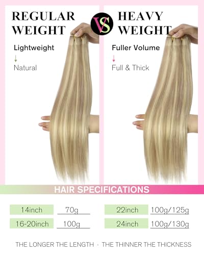 Image of YoungSee Sew in Extensions Real Human Hair, 125G 22 Inch Long Straight Hair, Weft Hair Extensions Human Hair, Dirty Blonde Highlights Bleach Blonde, Invisible Sew in Bundle for Natural Look