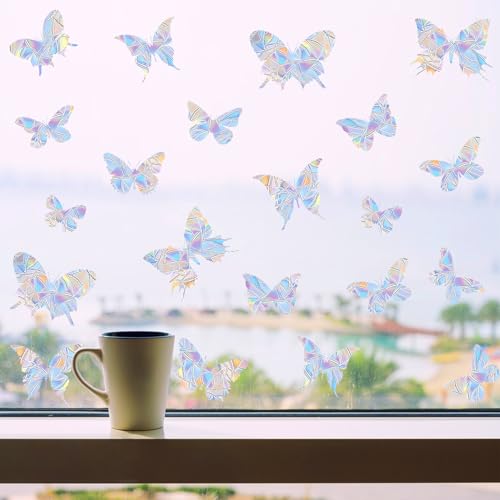 Oofwaapo BUTTERFLY-CLING Anti-Collision Window Clings For Glass Window - 28 Pcs Butterfly Rainbow Window Stickers Non Adhesive Prismatic Vinyl Decals thumb #5