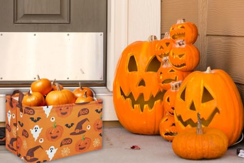 Image of Essme Rectangular Halloween Baskets,Kids Basket Empty with Handles,Cute Baskets for kids Room Decor,Boys and Girls, Candy Bins,( Halloween).