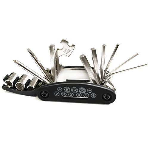 Ficocean Fahrrad-Multitool, 16-in-1 Fahrrad Werkzeug Klappbar Multifunktionswerkzeug Fahrrad Reparatur Werkzeug Set Multifunktionales Bike Bicycle Tool Kit Cover