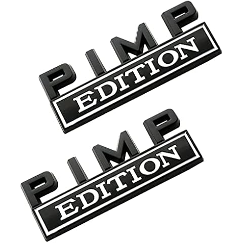 Decalship 2Pcs Metal Pimp Edition Emblem Car Side Rear Front Hood Trunk Door 3D Badge Decal Sticker Replacement for F-150 F250 F350 Silverdo 1500 2500 Sierra GMC Chevy Truck SUV (Black White) Cover