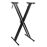 Bonnlo Support pour Clavier Électronique, Double Tube en X en Acier, Réglable en Hauteur (97x96x44 cm), Pliable et Portable, pour Piano Numérique, Synthétiseur, Poids Max 50 kg, Noir