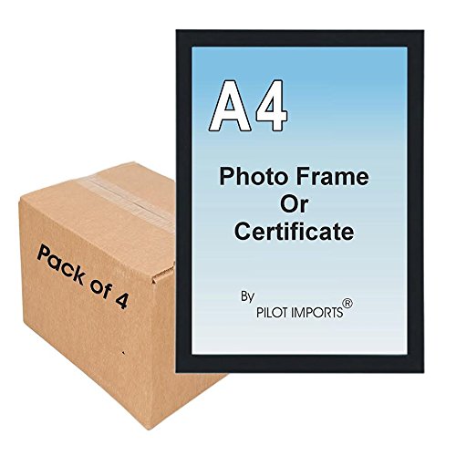 Pilot Imports Black((Box Of 4)) Box Of A4 Plain Black Photo Picture Certificate Frame Wall & Desk Mountable (Black((Box Of 4)))