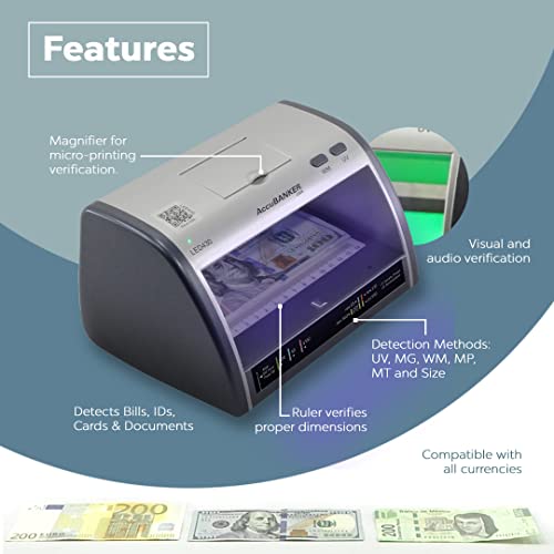 Accubanker Led430 6-Point Cash Multi Currency & Card Counterfeit Detector Money Checker With Superbright Led Ultraviolet, Magnetic & Size Detection. Commercial Grade, Ul Listed #TOP3