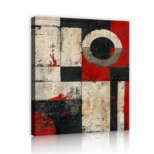 Tableau géométrique salon toile rouge et noir 70x70cm sans cadre chic