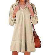 Dokotoo Denim Dress for Women Summer Casual Babydoll 2025 V Neck 3/4 Puff Sleeve Jean Dresses