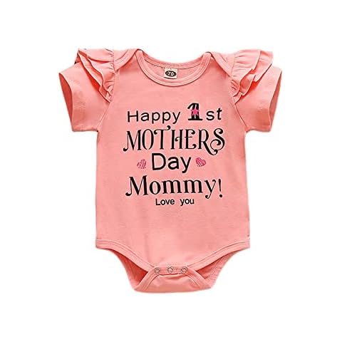 Happy 1st Mothers Day Infant Baby Girl Clothing Short Sleeve Romper Shorts Headband Outfits Summer Clothes (Pink Romper,3-6 Months) Cover