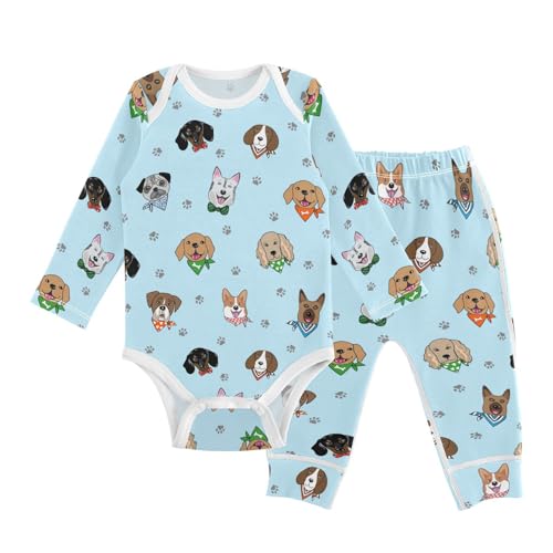 vvfelixl Baby Bodysuits Pants Sets Dogs Wearing Neck Scarves Baby Bodysuit Long Sleeve Baby Clothes for Boys Girls 12-18M