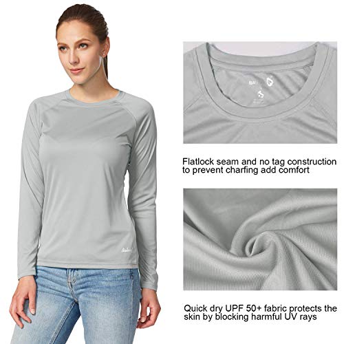 BALEAF Women's UPF 50+ Sun Protection T-Shirt SPF Long/Short Sleeve Dri Fit Lightweight Running Shirt Outdoor Hiking Grey Size L