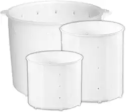 Conjunto de Formas para Queijo Minas e Ricota, Polietileno Branco, Múltiplos Tamanhos (1kg, 500g, 250g), Fabricação Artesanal, com Furos para Drenagem, Higiênico e Durável (1KG, 500G E 250G)