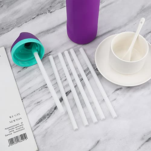 6pcs Replacement Straws for Owala FreeSip 24 oz, 32 oz, Reusable Straws with Cleaning Brush for Owala Flip Insulated Stainless Steel Water Bottle 24oz 32oz, Tumbler Accessories Parts (White)
