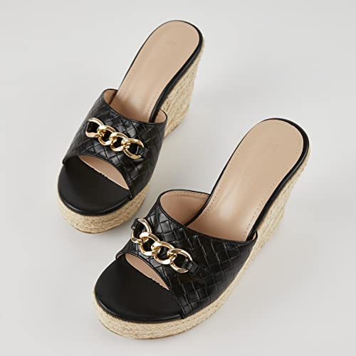 Image of Coutgo Women's Wedge Sandals Platform Espadrille Heel Chain Slip On Casual Summer Slides