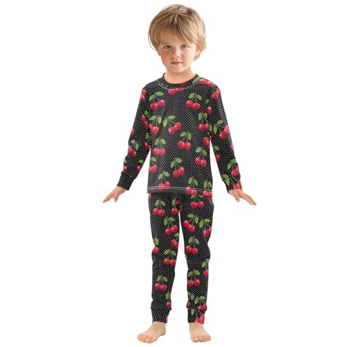 ODAWA Red Cherries Black 2 Piece Set Matching Fall Pajamas Pyjamas Sets 18M3