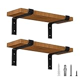 LuckIn Metal Shelf Brackets 8-Inch, Heavy Duty J Bracket with Lip for DIY Floating Shelves, Black, 4...