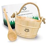 NORDHOLZ® Sauna Eimer mit Kelle aus 100% nordischer Fichte - Hochwertiges Sauna Zubehör - Einsatz, Hanftrageseil & Gratis E-Book - Wellness Aufguss Komplett Paket - Saunaeimer Set