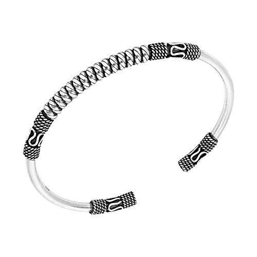 Aeravida Traditional Balinese Style Simple Wrap Design .925 Sterling Silver Cuff Bracelet | Elegant Sterling Silver Adjustable Cuff Bracelet | Balinese Adjustable Cuff Bracelet For Women | Cuff Bracelet | Jewelry Gifts For Women | Mother’s Day #TOP10