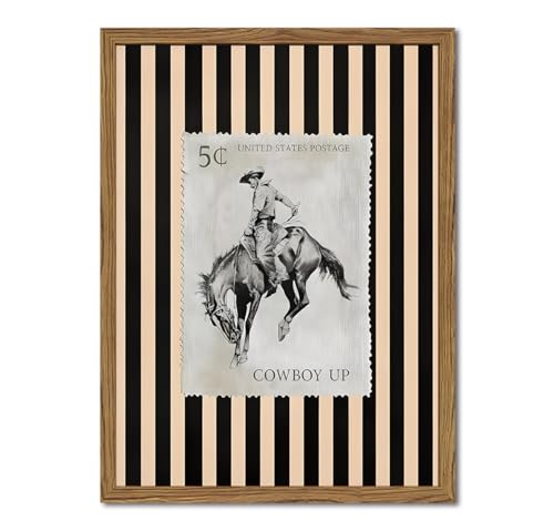 Vintage Western Wall Art, Rodeo Cowboy Horse Postage Wall Decor