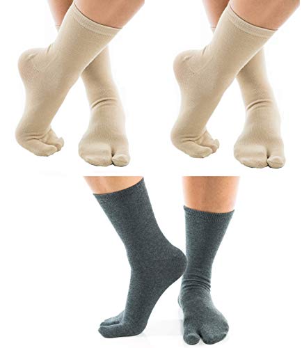 Image of V-Toe Split Toe Flip-Flop Socks - Tabi Premium Cotton Blend Japanese Toe Separated - 3 Pairs Pack