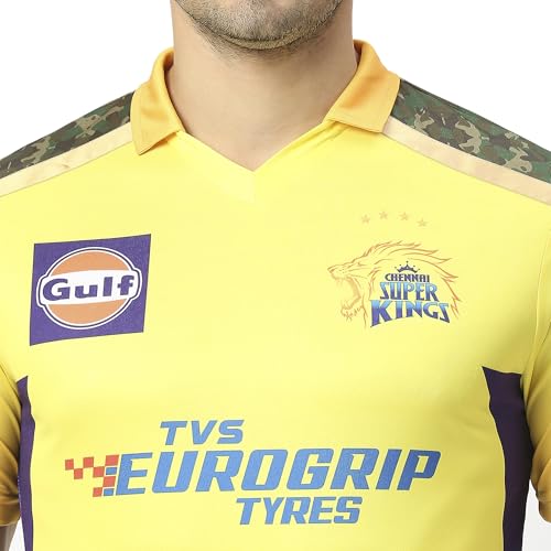 Image of playR x CSK Match Jersey IPL 2023 - Plain Men's Cricket Jersey - Lightweight, Breathable Sportswear T-Shirt for Training, Practice, Outdoor & Match Day Comfortable for All Season