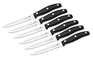 MasterClass 6 Deluxe Steakmesser, Edelstahl mit Korrosionsbeständigen, Gezahnten Klingen, 11 cm, 6er-Set, Schwarz