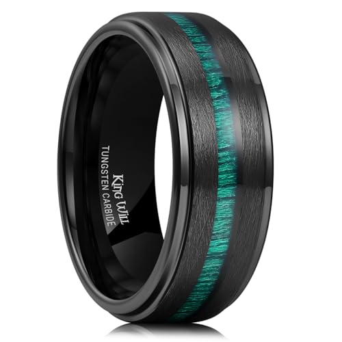 Image of King Will Nature Koa Wood Inlay Tungsten Carbide Wedding Ring 8mm Silver /Black /Gold /Green /Rose Gold /Blue Wedding Band for Men High Polished Anniversary Rings Comfort Fit Size 6-15