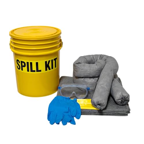 CleanUp Stuff Original Bucket Spill Kit - Universal Absorbents & 5-Gallon Yellow Bucket - Spill Pads & Absorbent Socks for Water, Oil Spill Clean Up and More - Absorb 5 Gallons of Fluid (Made in USA)