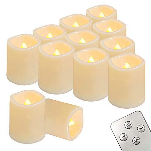 Homemory Timer Remote Control Flameless Votive Candles, 12Pack Long Lasting Flickering Battery Operated Tealight For Wedding, Table, Festival, Halloween, Christmas Decorations-(Warm Yellow) #TOP13