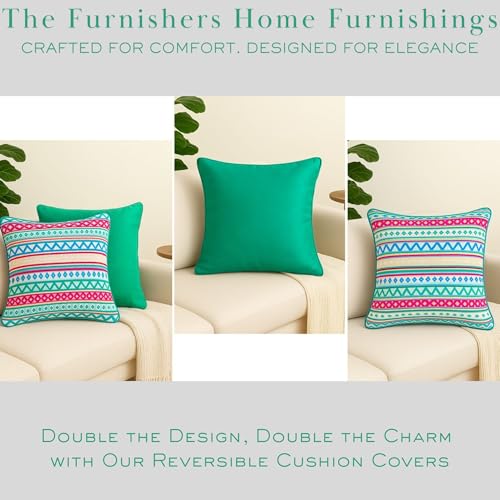 Image of Pack of 1 Reversible 16x16 Inch Boho Green Cotton Woven Fashion Throw Pillow Covers Cases for Couch Sofa Home Decoration | 40 x 40 cm