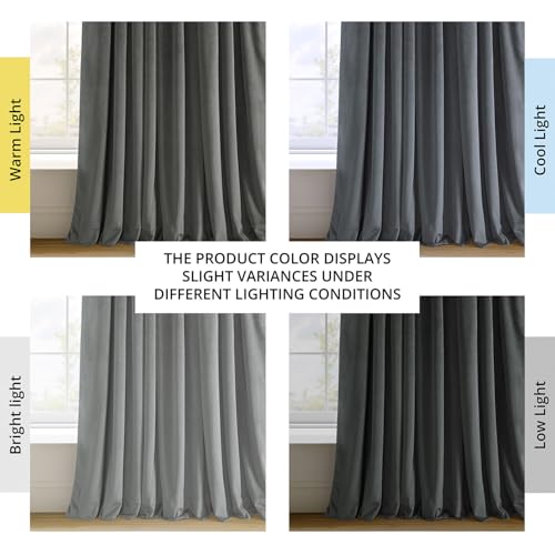 HPD Half Price Drapes Signature Velvet Thermal Blackout Curtains for Living Room 84 Inch Long (1 Panel) Rod Pocket Insulated Blackout Curtains for Bedroom Window Curtains, 100W x 84L, Natural Grey