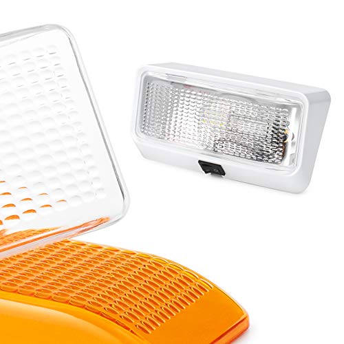 Lumitronics RV 12V LED Exterior Porch Light with On/Off Switch - Removable Clear & Amber Lenses (White)
