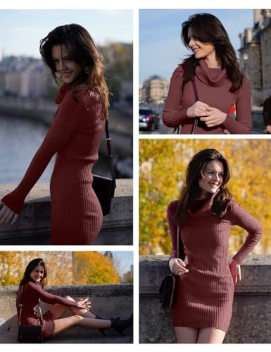 Image of v28 Sweater Dress for Women Ribbed Knit Fitted midi Sexy Fall Winter Bodycon Cowl Neck Dresses