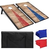 Cornhole Boards Set, 2 Regulation Size 4x2 Ft Cornhole Boards with 8 All-Weather Bean Bags and Carrying Case, Outdoor Corn Hole Games for Adults