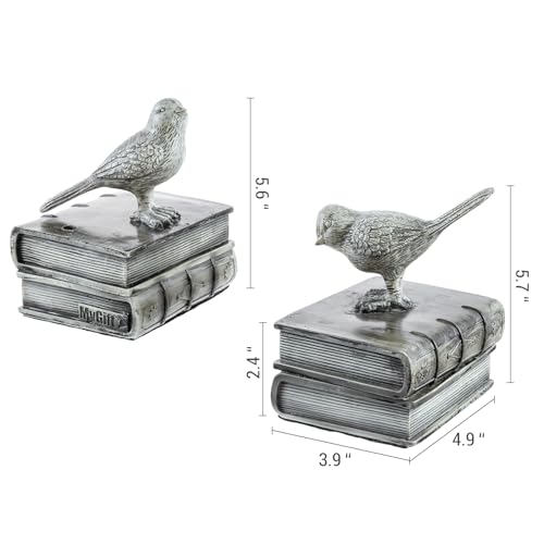 MyGift Resin Decorative Bookends for Heavy Books with Bird and Book Design, Farmhouse Book Ends, Vintage White Bookends, 1 Pair - Thumbnail 5