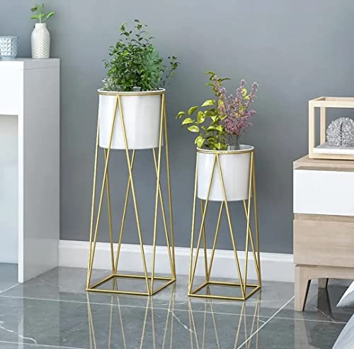 Image of AMASS HANDICRAFTS Planters for Indoor Plants Metal Planters with Stands & Indoor Plant Pots for Indoor Plants & Mid Century Plant Stands with Pots & Plant Pots Indoor Planter Set of 2 (White)