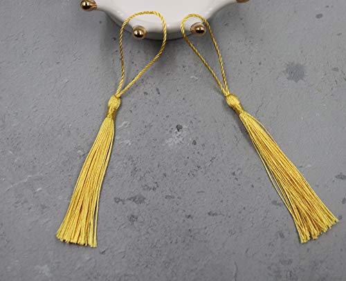Sowaka 50 Pcs Tassel Silky Soft Mini Floss Handmade Tassels With Loop For Bookmark Jewelry Making Keychain Souvenir Diy Crafting Project Supplies Chinese Knot (Light Gold) #TOP1