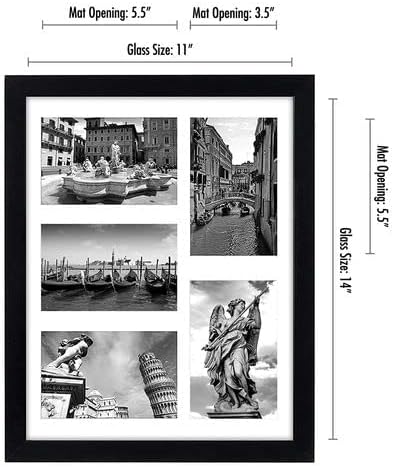 Americanflat 11x14 Collage Picture Frame in Black - Display Five 4x6 Picture with Mat and 11x14 Without Mat - Shatter Resistant Glass Horizontal and Vertical Formats for Wall