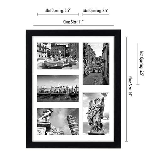 Americanflat 11X14 Collage Picture Frame In Black - Displays Five 4X6 Frame Openings Or One 11X14 Frame Without Mat - Engineered Wood, Shatter Resistant Glass, Includes Hanging Hardware For Wall #TOP1